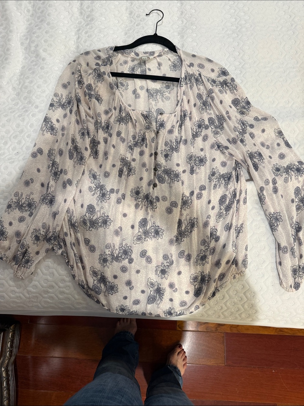Lucky Brand Cream Blouse with Gray Floral Print